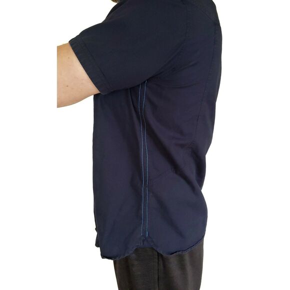 MERRELL navy blue button front down short sleeve pocket casual outdoorsy shirt L - Picture 2 of 9